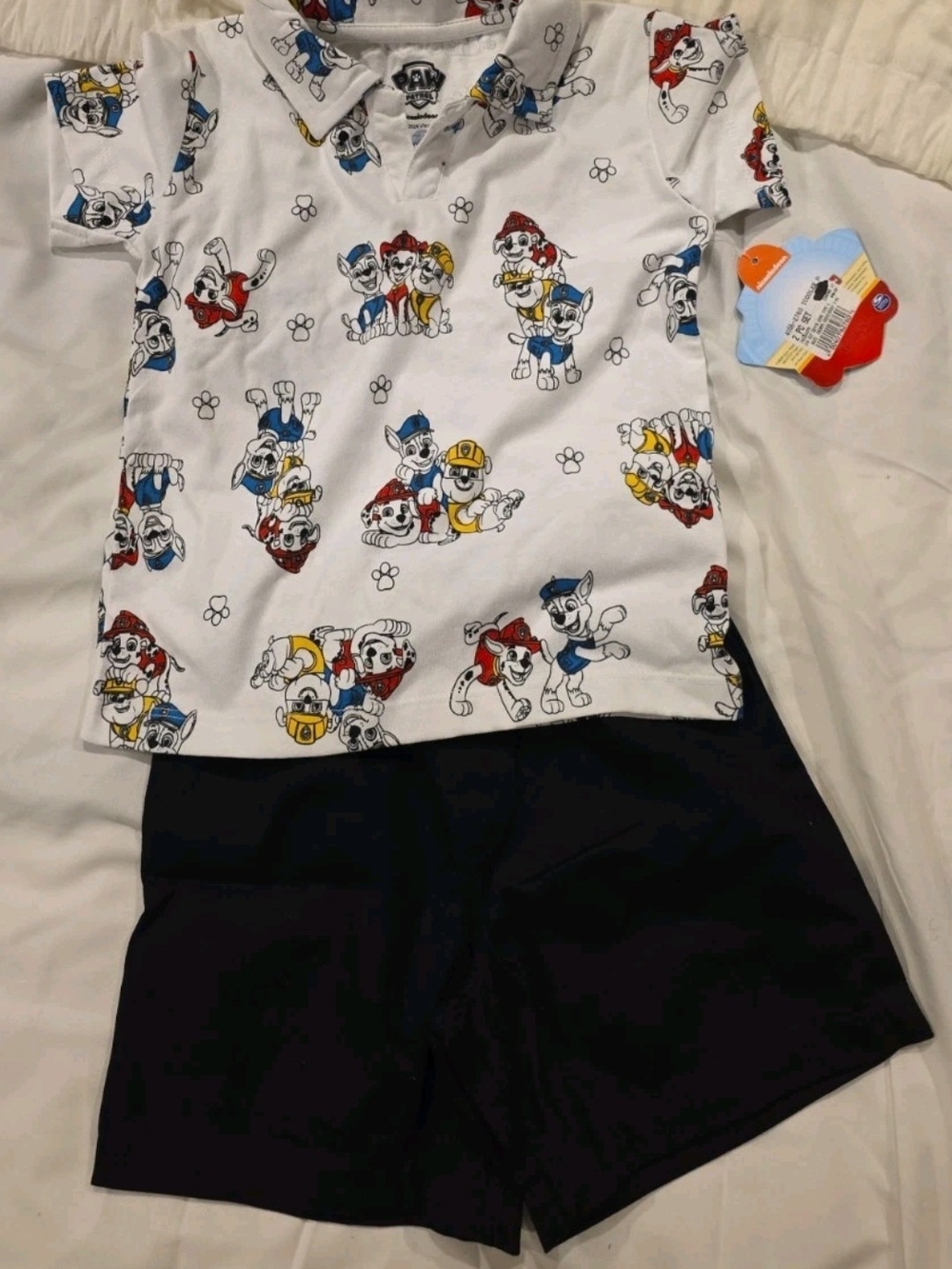 Paw Patrol White Polo Top & Black Shorts Set